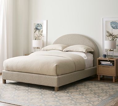 Upholstered Bed Platinum Heathered Basketweave Tall Crown