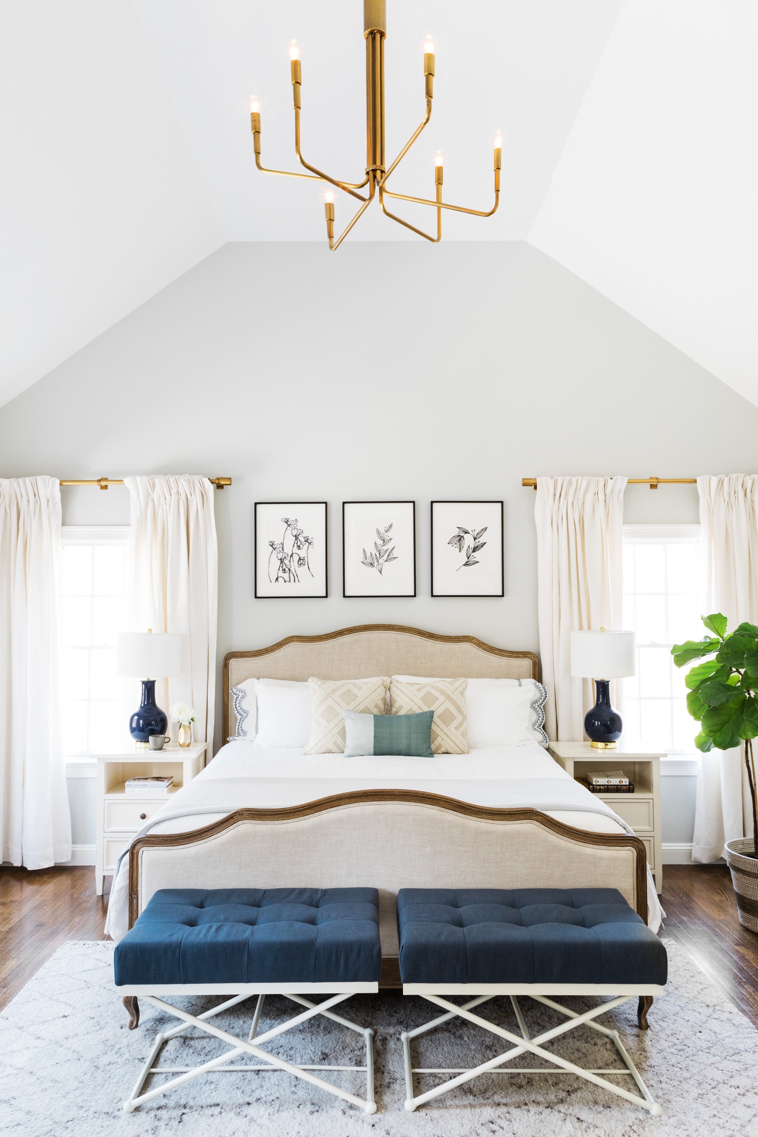 Upholstered Bed Scalloped Headboard Botanical Trio