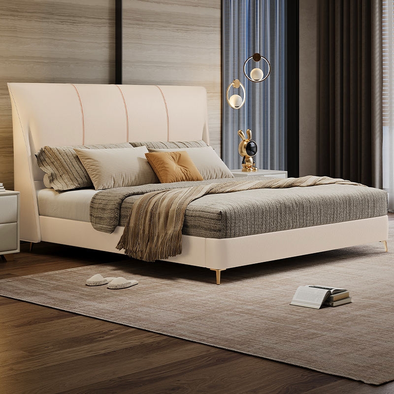 Upholstered Bed Vertical Piping Tapered gold legs bed frame