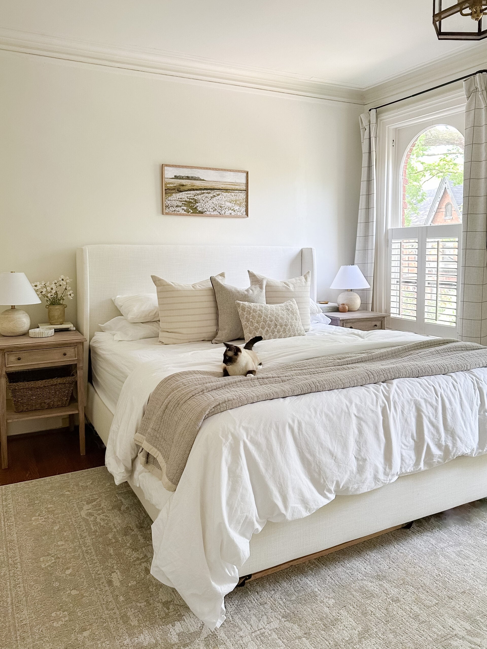 Upholstered Bed Wingback Headboard Neutral Tonal Layers