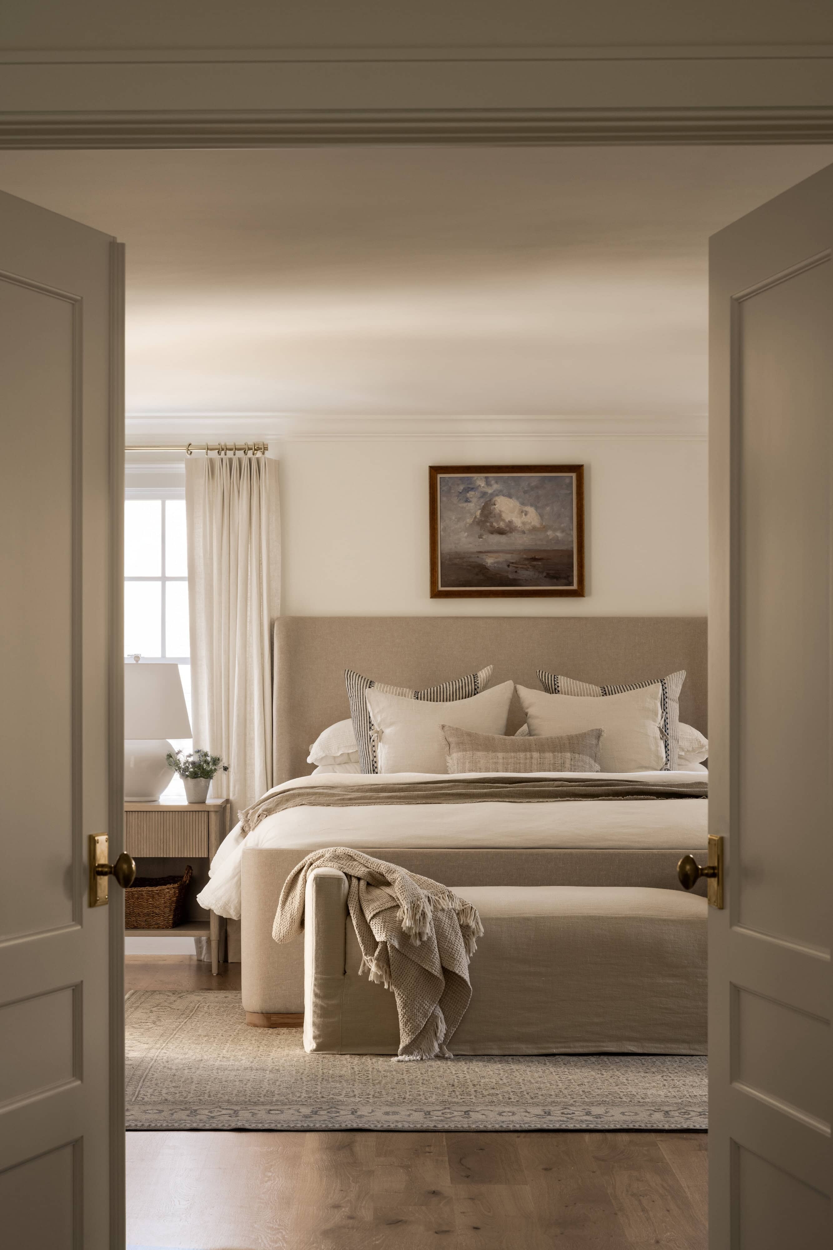 Upholstered Bed With Fluted Wood Nightstand Styling