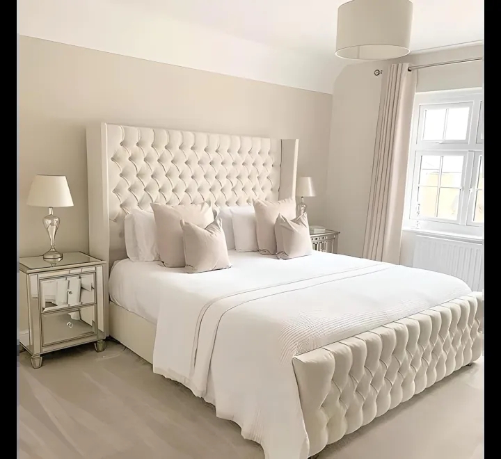 Upholstered Bedstead Mirrored Accents luxury tufted bedstead