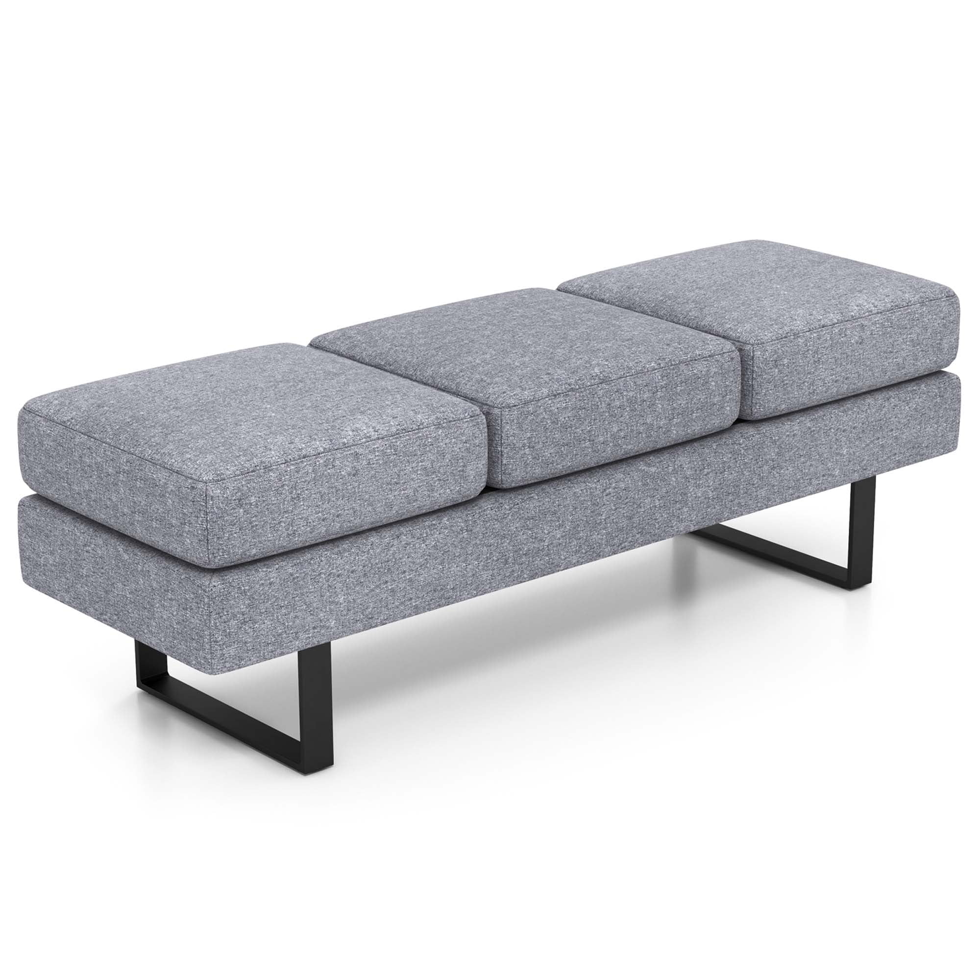 Upholstered Bench Having Split Cushions and Heathered Grey