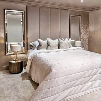 Upholstered Headboard Mink Taupe Vertical Panels Fluted Stand