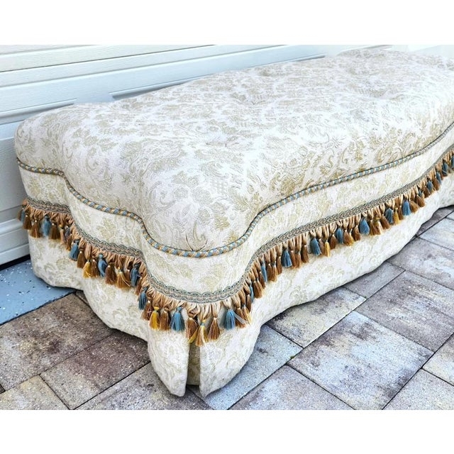 Upholstered Ottoman Scalloped: Scalloped Damask Upholstered Ottoman