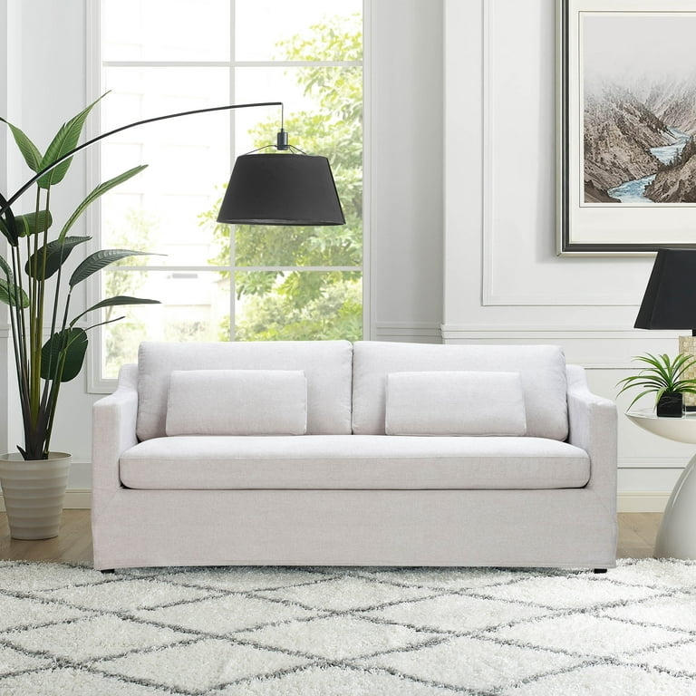 Upholstered Sofa with Slipcover Skirt and Oatmeal Fabric