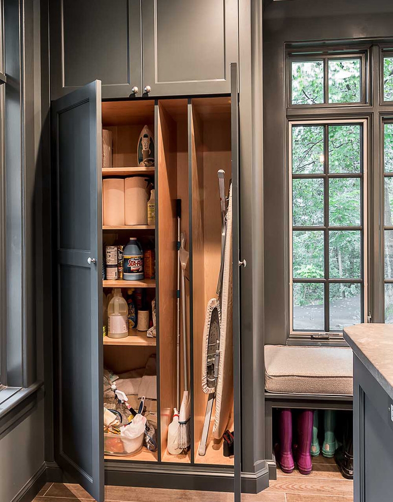 Utility Cabinet Charcoal Gray Vertical Broom Divider