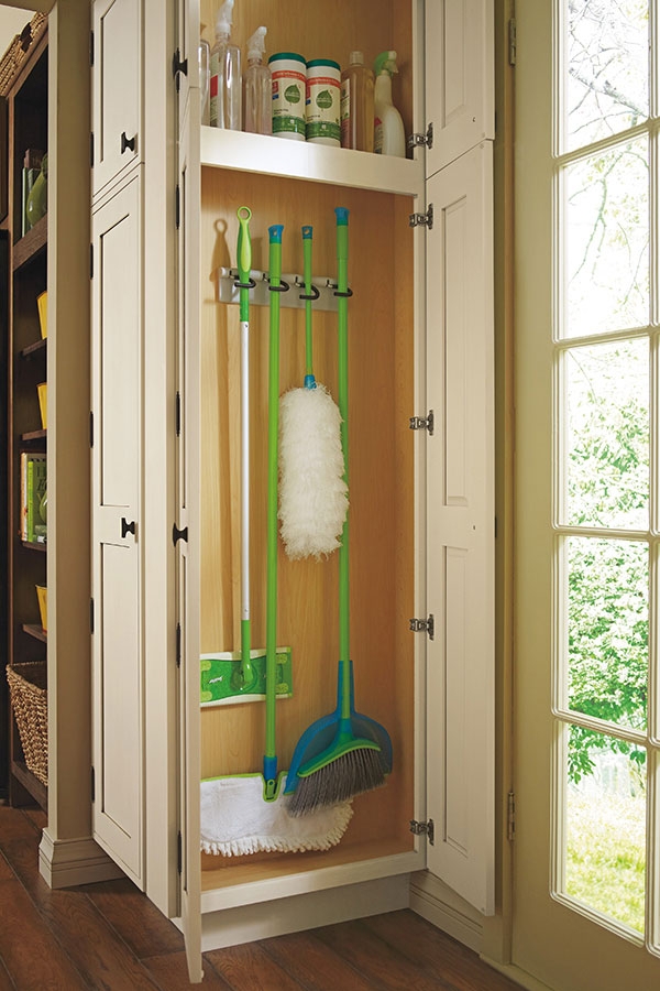Utility Cabinet Cream White Wood Interior Tool Rack