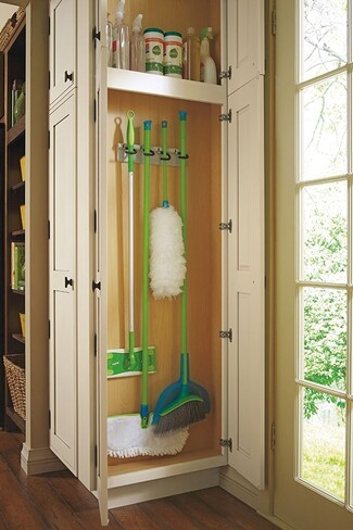 Utility Cabinet Cream White Wood Interior Tool Rack