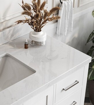 Vanity Countertop in Carrara White Quartz with Undermount Sink