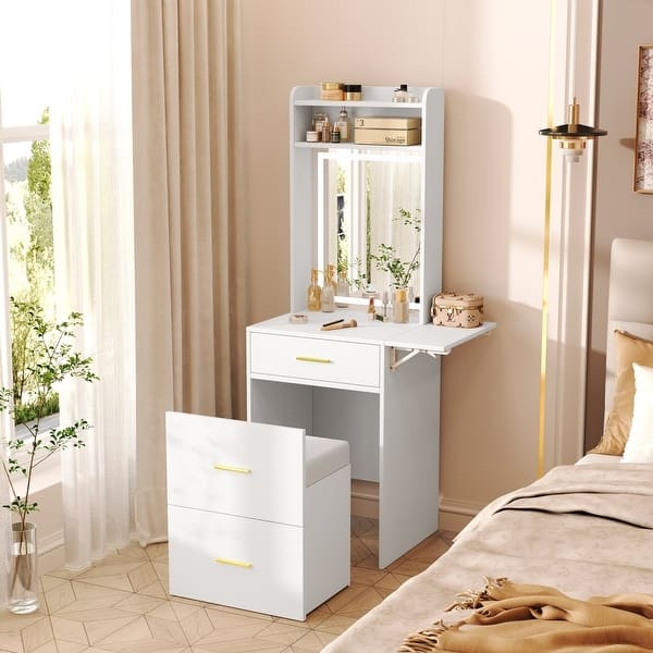 Vanity Desk: Storage Stool Vanity Set Fold Up Panel