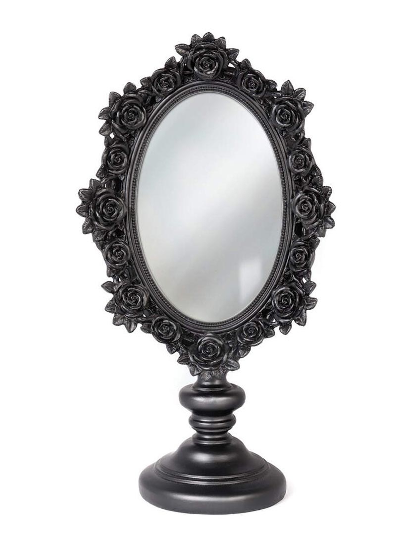 Vanity Mirror with Sculpted Rose Frame and Pedestal Stand