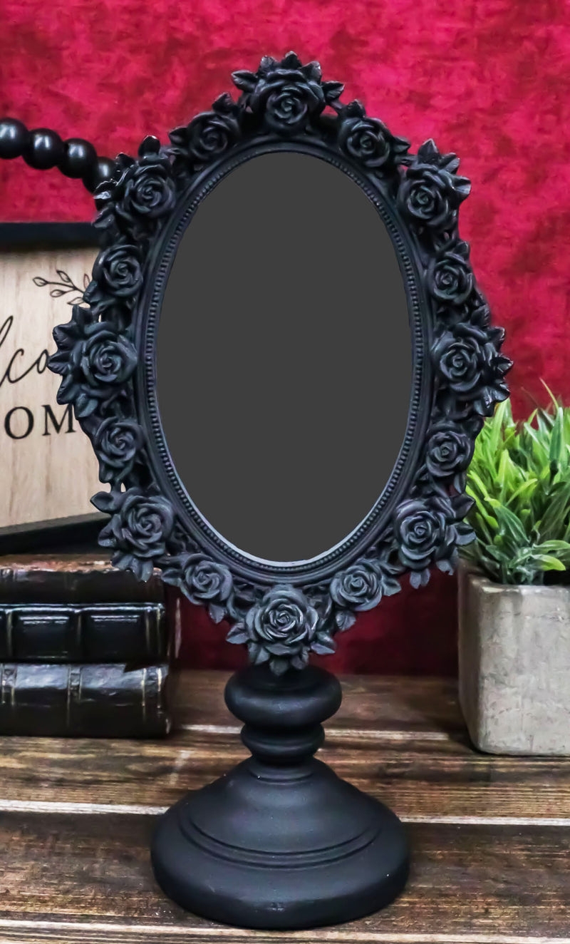 Vanity Mirror with Sculpted Roses and Gothic Pedestal Base