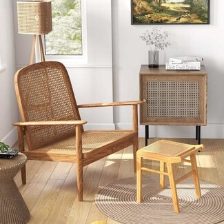 Vanity Stool with Rattan Cane Top and Curved Frame