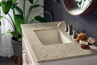 Vanity Top in Copper Sand Finish with Speckled Quartz