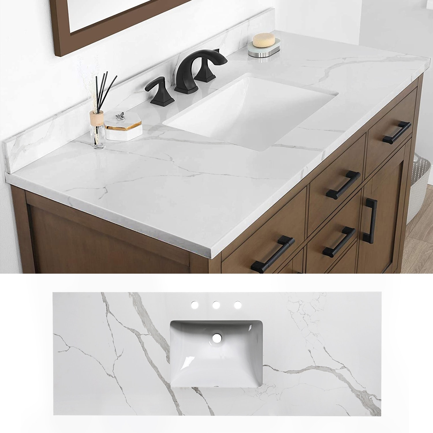 Vanity Top with Calacatta Pattern and 60 Inch Single Sink