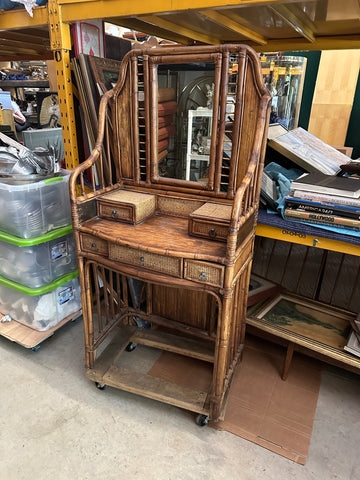 Vanity with Burnt Bamboo Finish and Five Storage Drawers