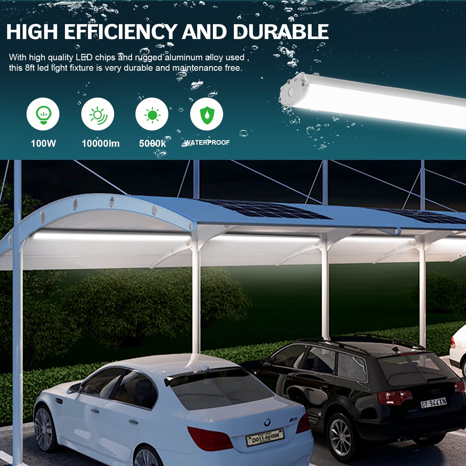 Vapor Tight Light 8 Foot Length for Waterproof Shop Lighting