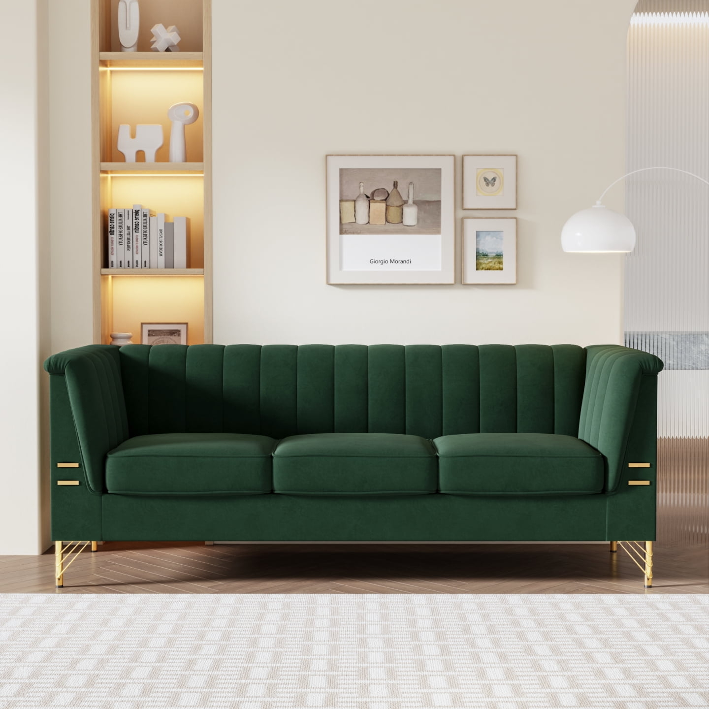 Velvet Sofa: Emerald Green with Channel Tufting