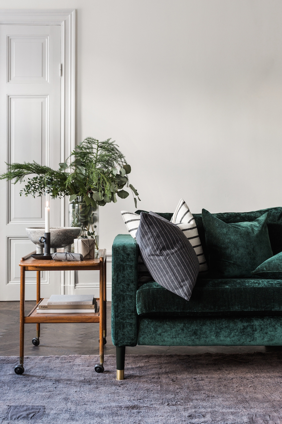 Velvet Sofa Gold Capped Legs Emerald Green Wood