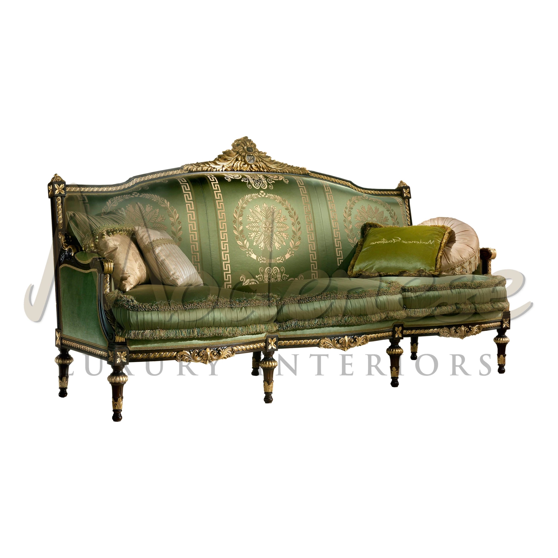 Victorian Sofa Emerald Greek Key Damask Gilded