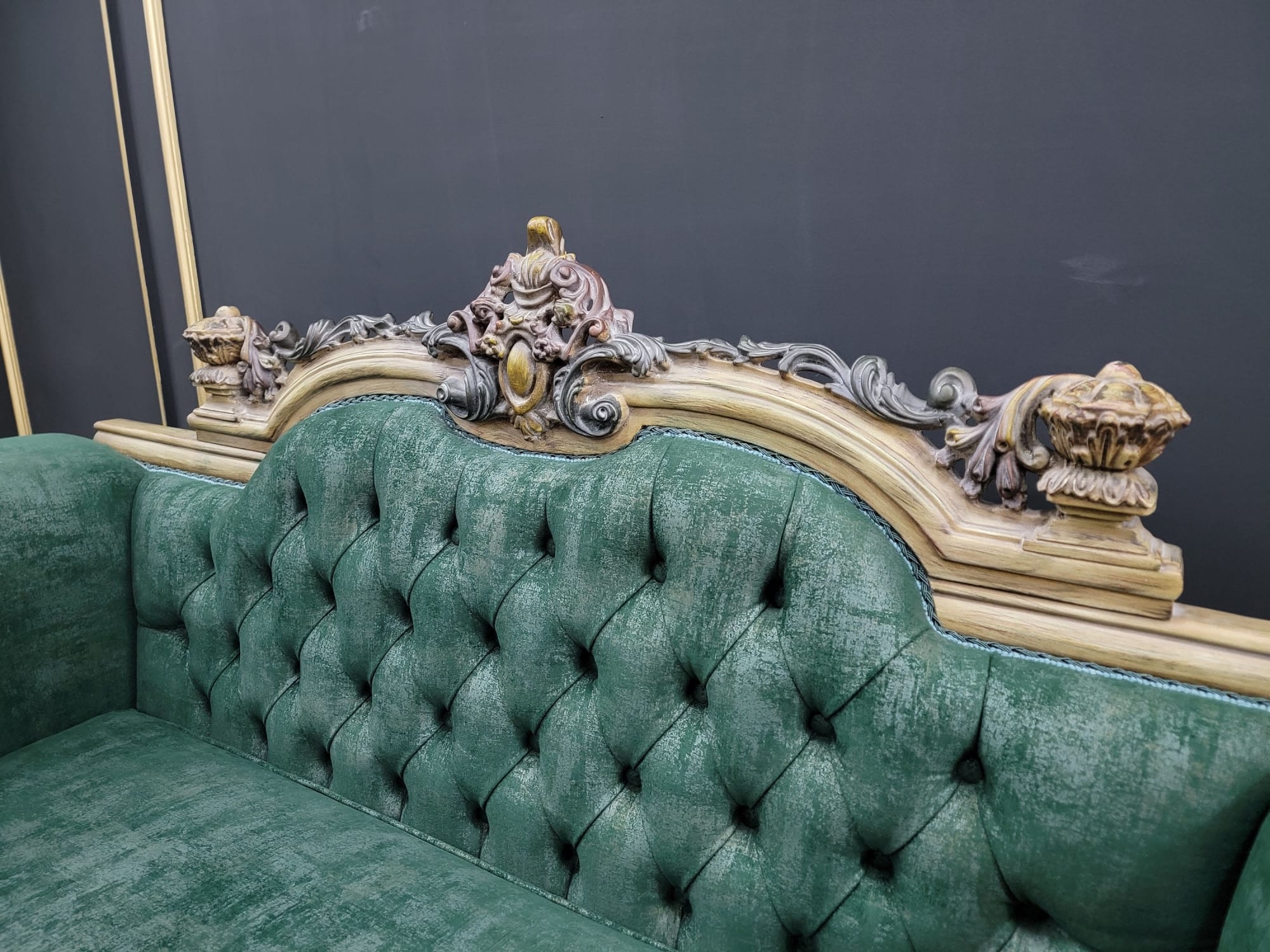 Victorian Sofa Forest Hand Distressed Wood Frame