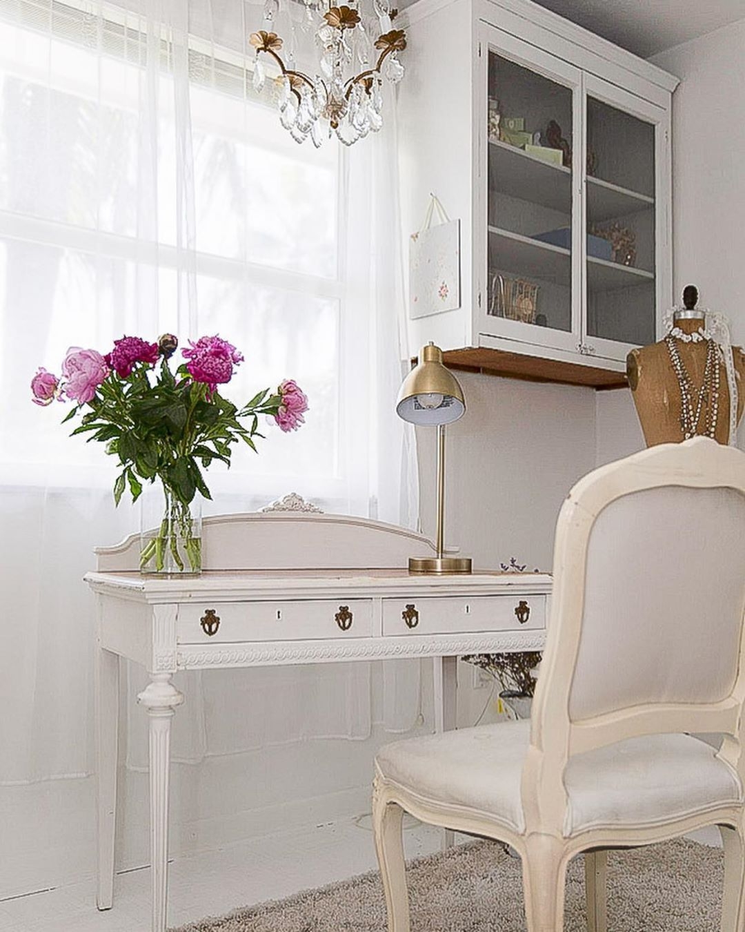 Vintage Desk with Shabby Chic Distressed Finish and Cabriole Legs