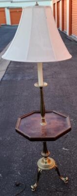 Vintage Floor Lamp Brass Octagonal Top and Wood Tray