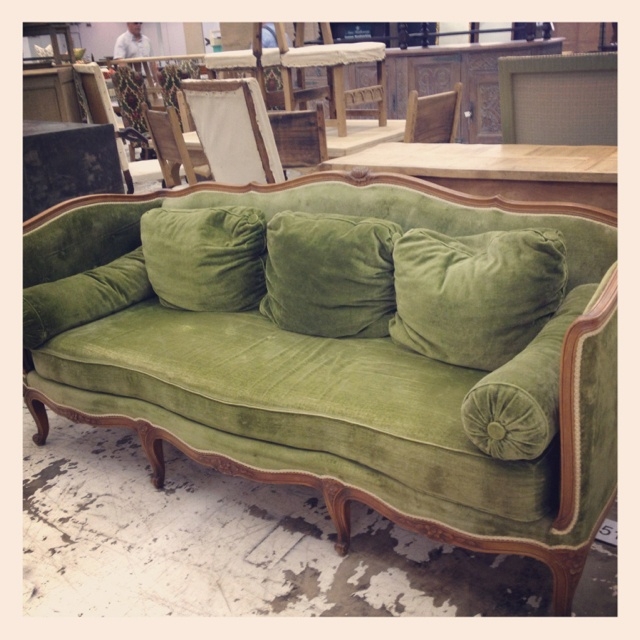 Vintage Sofa Sage Scalloped Backrest Provincial