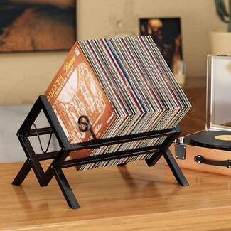 Vinyl Record Holder: X-Frame Geometric Metal Record Stand