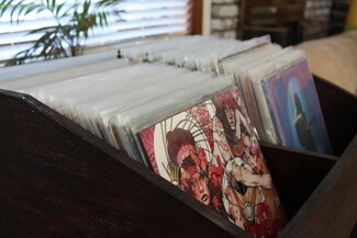 Vinyl Record Shelf: Angled Wood Record Organizer Espresso