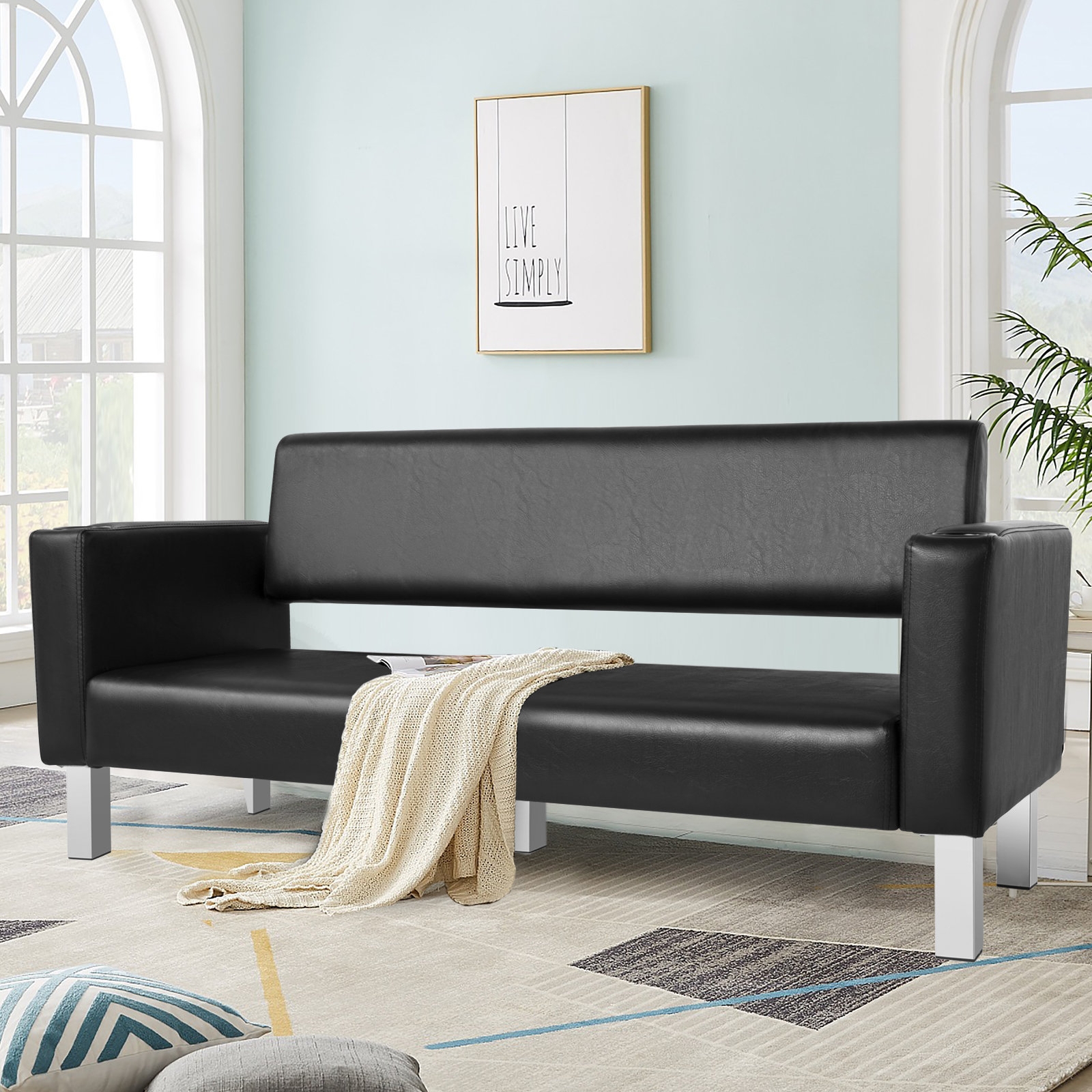 Waiting Room Bench Including Cup Holders and Floating Back