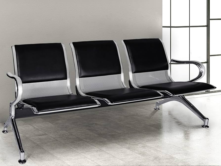 Waiting Room Bench With Perforated Mesh Back and Chrome