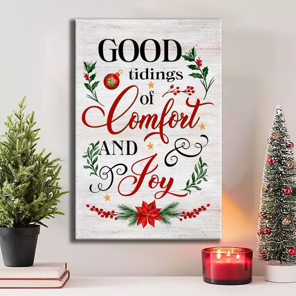 Wall Art Canvas: Whitewashed Wood Texture Comfort and Joy Sign