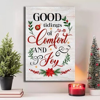 Wall Art Canvas: Whitewashed Wood Texture Comfort and Joy Sign