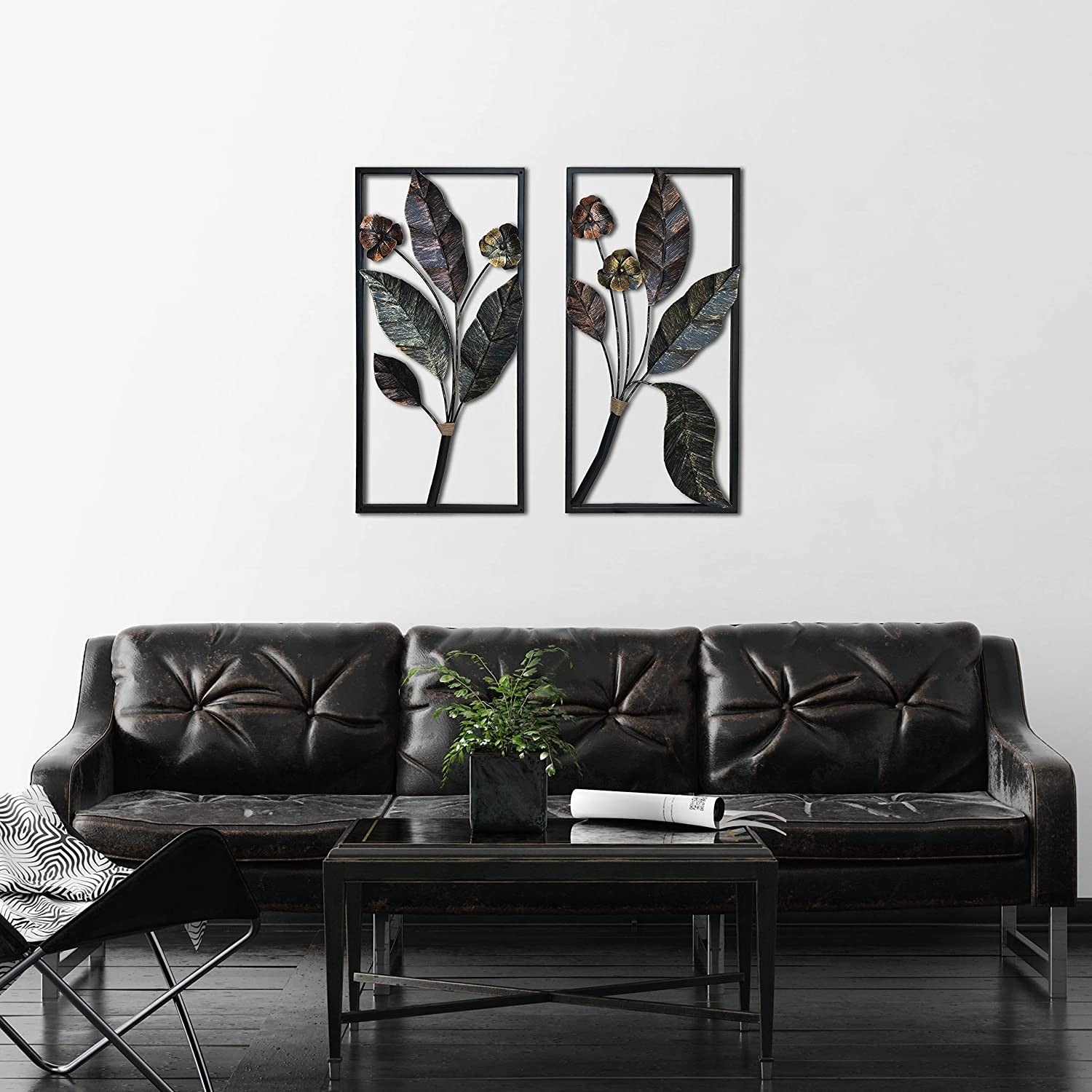 Wall Art: Dimensional Leaves Open Frame Antique Bronze