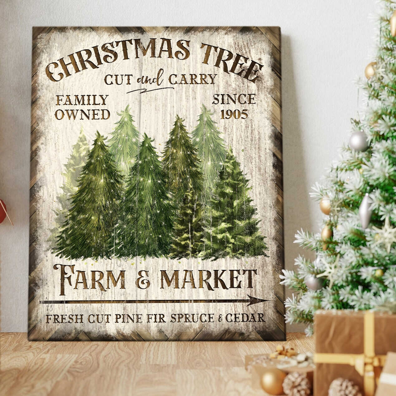Wall Art: Distressed Finish Vintage Holiday Canvas Sign