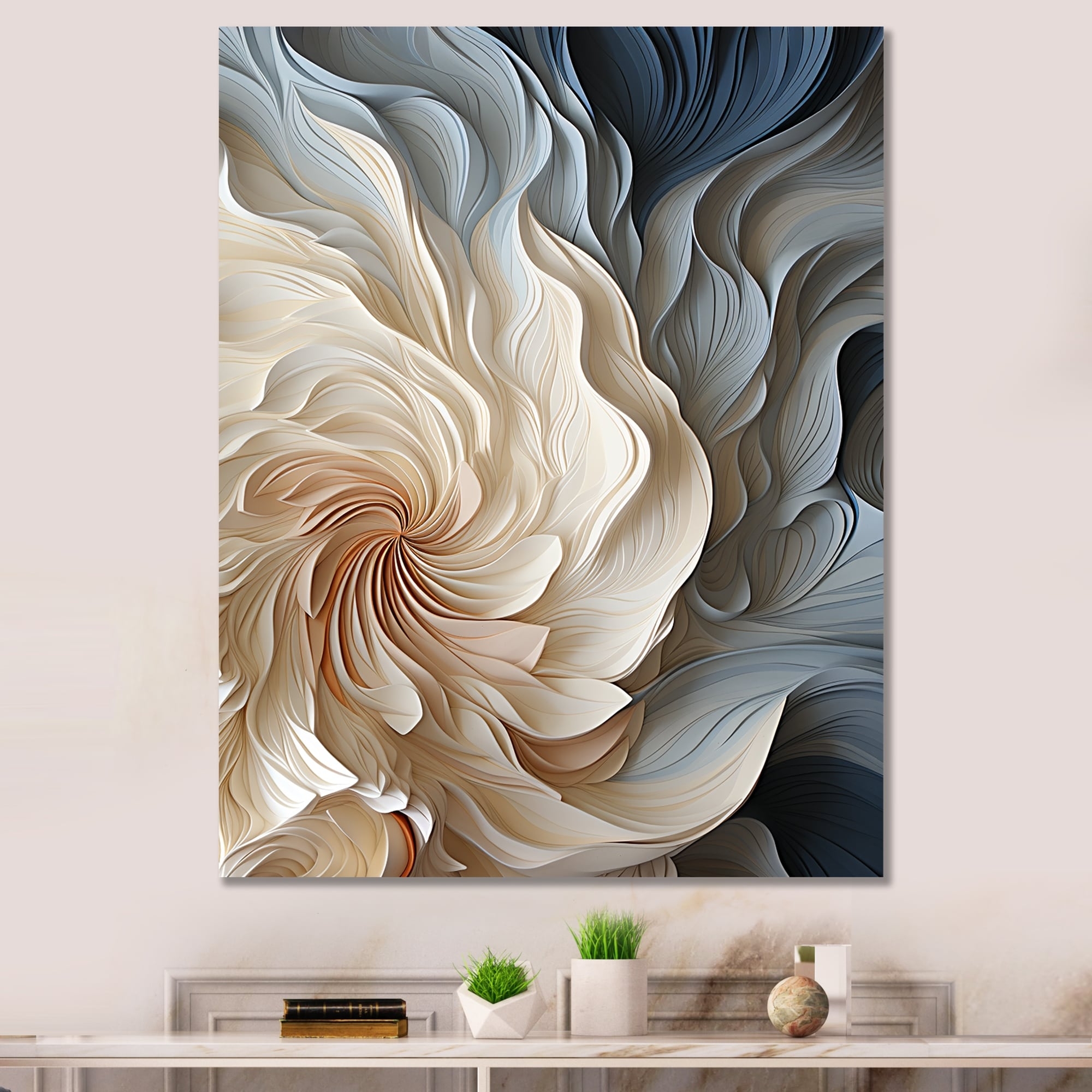 Wall Art Feather Spiral Pattern Blue Wrapped Canvas Decor
