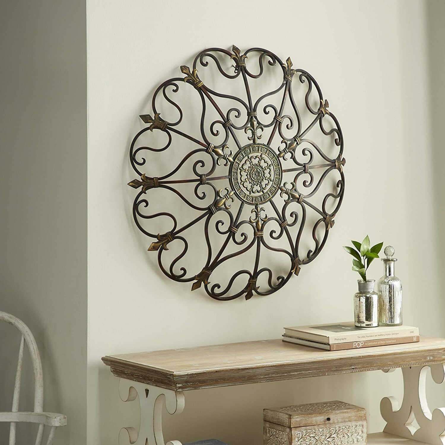Wall Art: Fleur De Lis Accents Radial Bronze Medallion