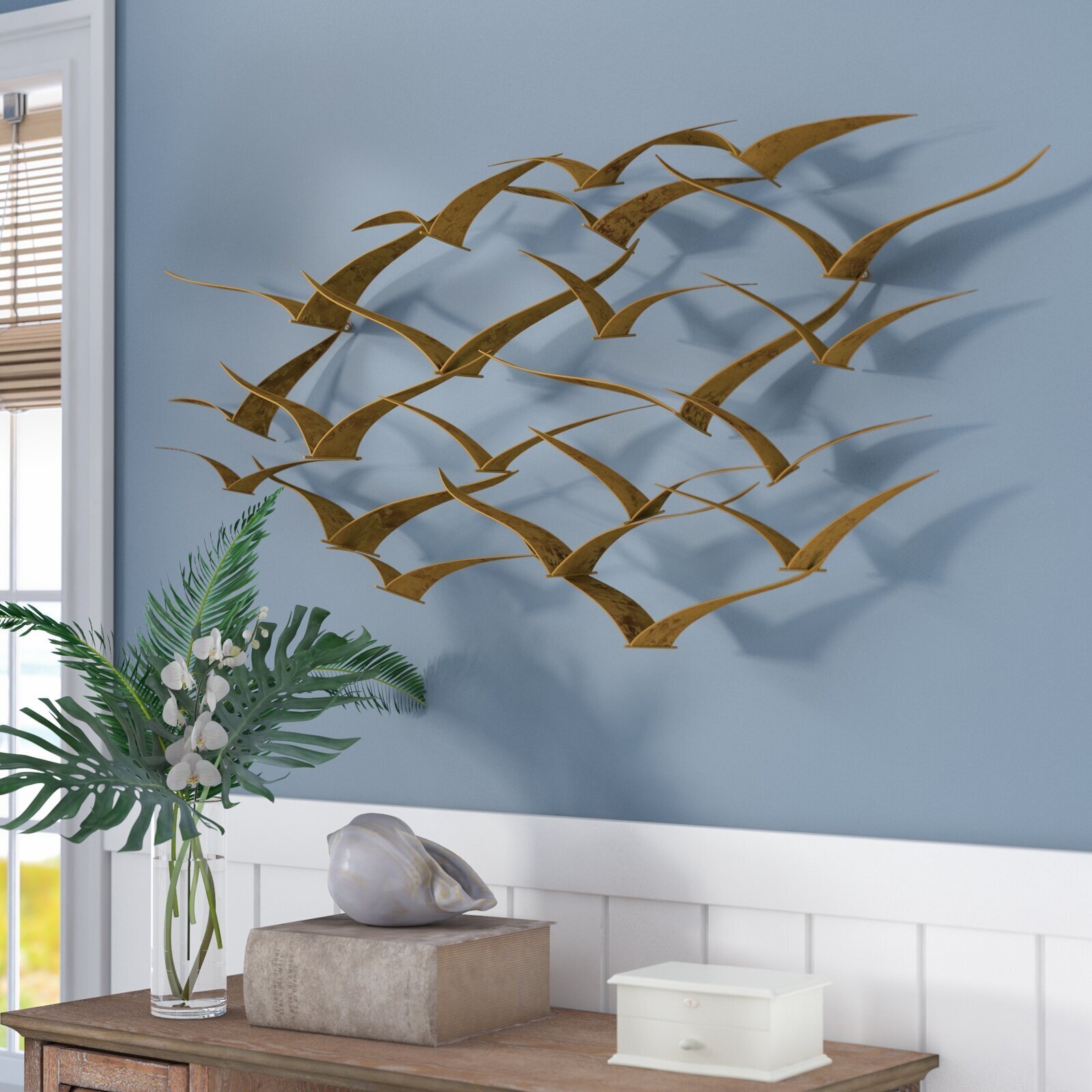 Wall Art: Flocking Birds Antique Tone Distressed Coastal Decor
