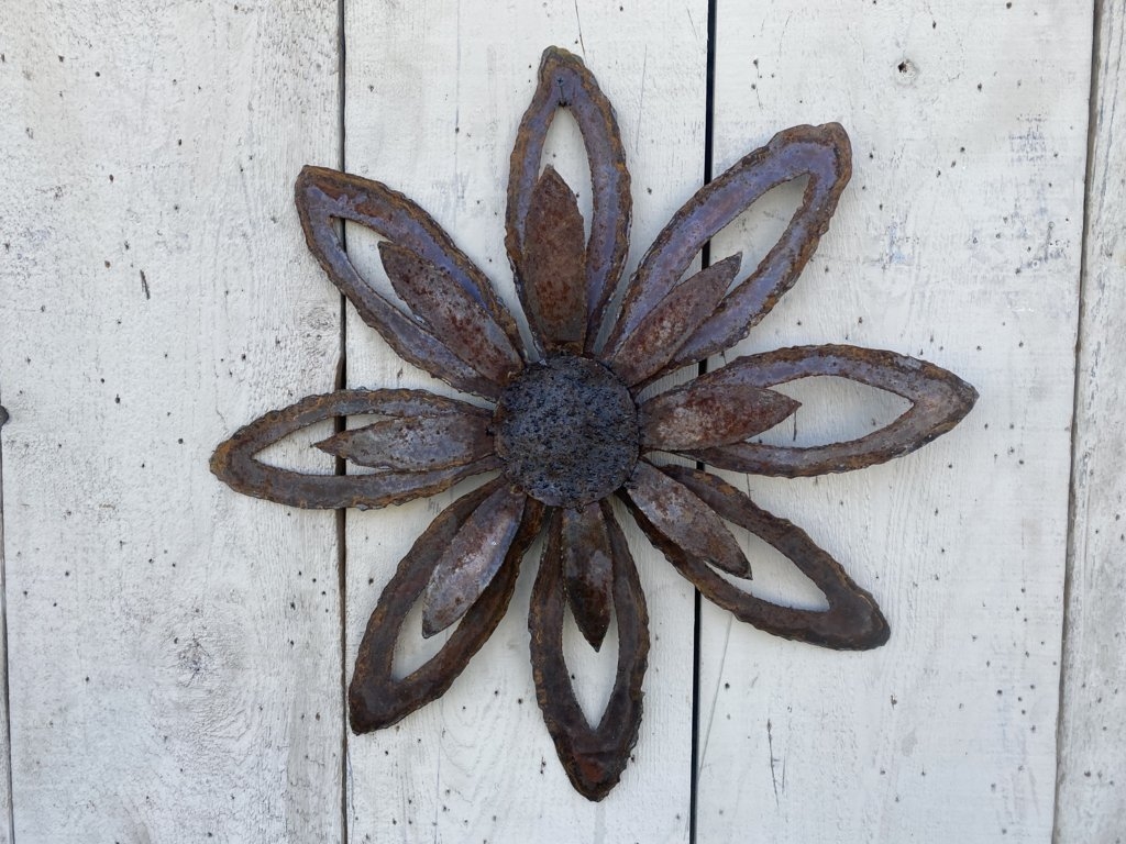 Wall Art: Layered Petals Rusty Brown Industrial Flower