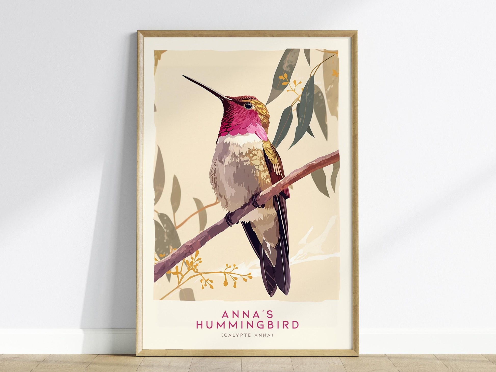 Wall Art: Magenta Gorget Typographic Label Vintage Wildlife Art