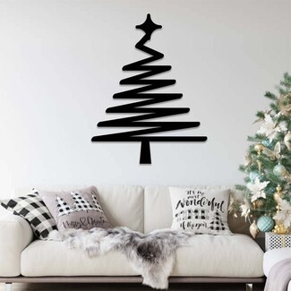 Wall Art: Matte Black Zig Zag Abstract Metal Christmas Tree