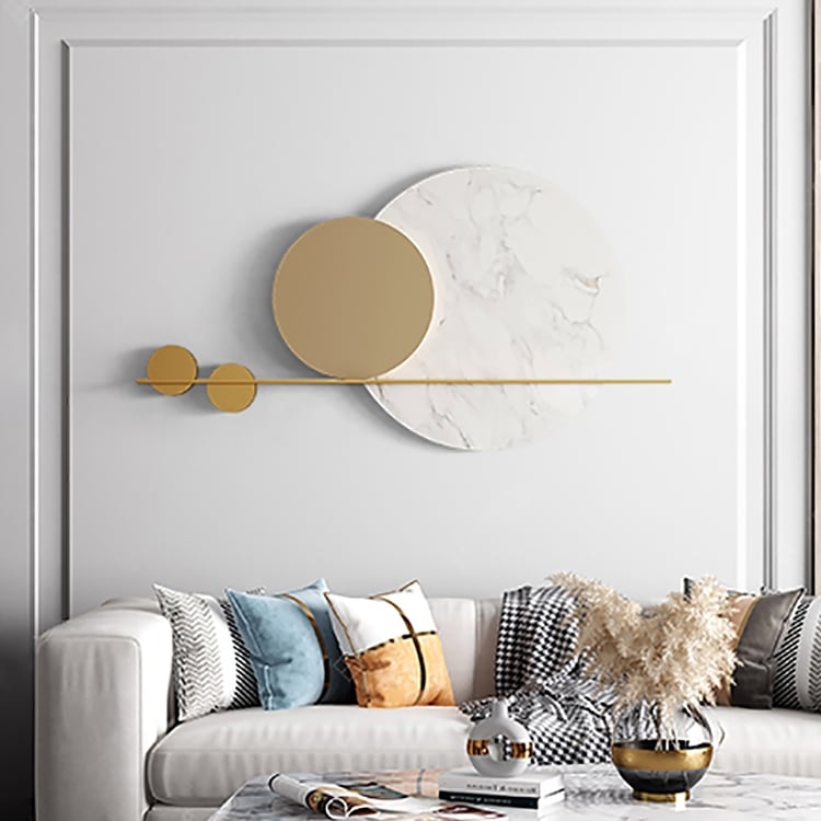 Wall Art: Overlapping Circles Marble Veining Horizontal Gold Bar