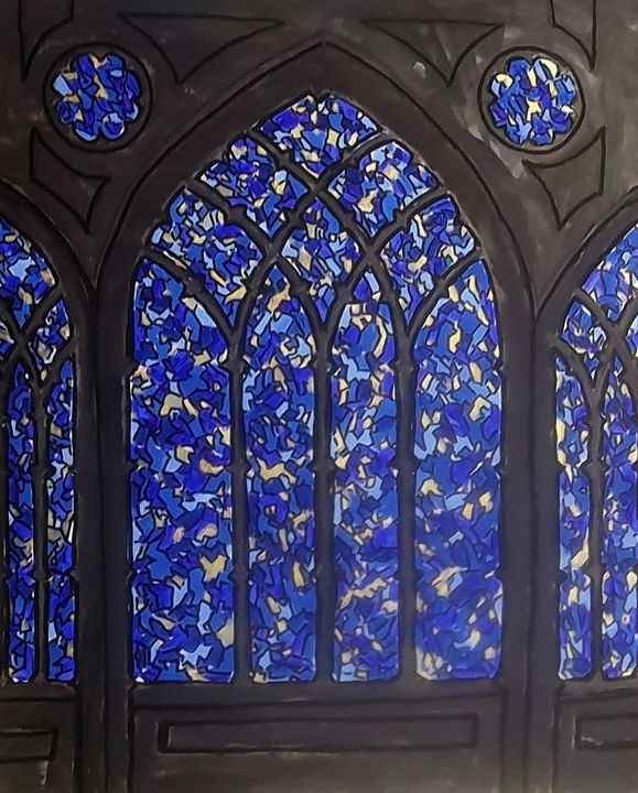 Wall Art: Pointed Gothic Arch Cobalt Painting Decor