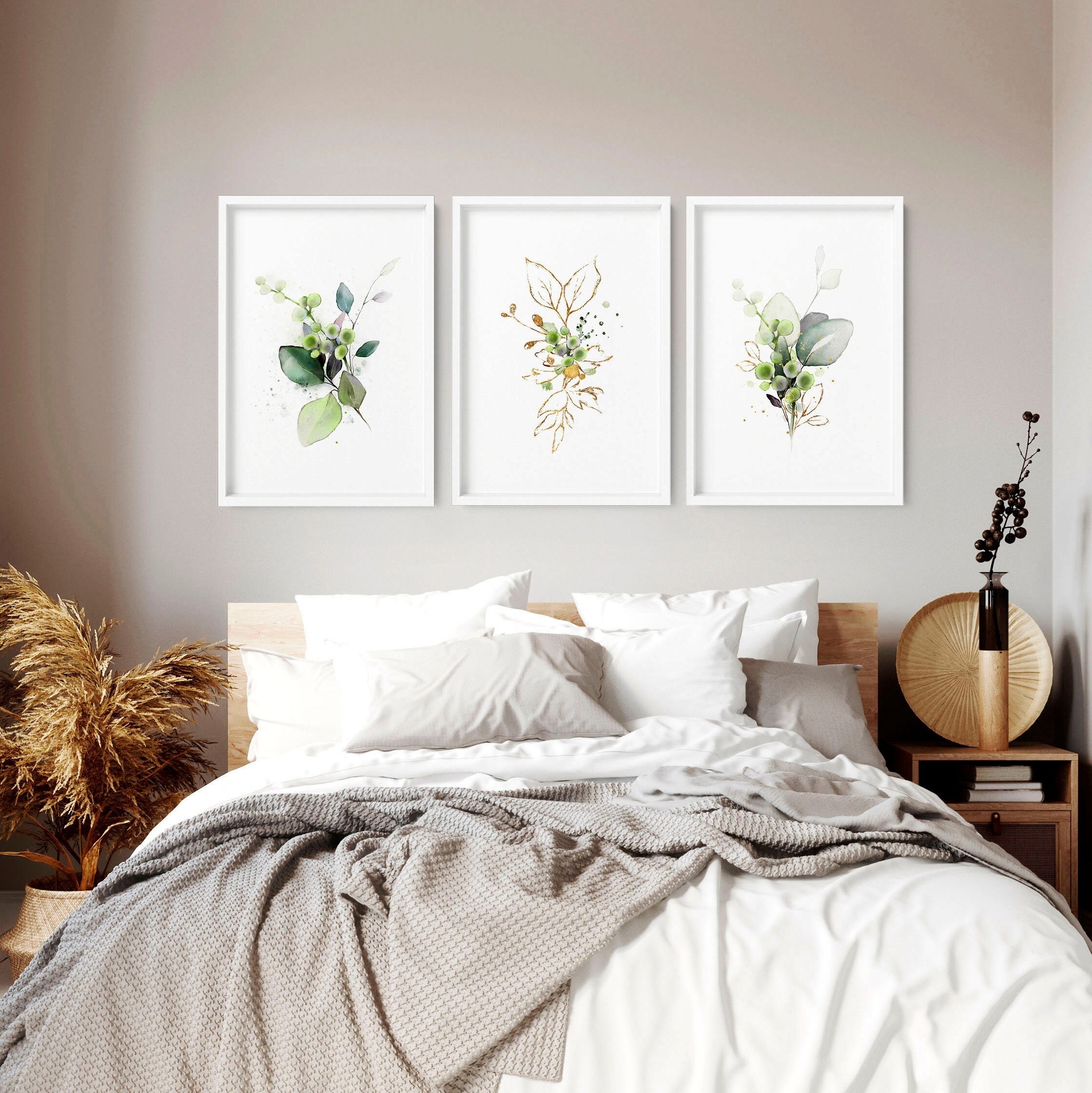 Wall Art Set Botanical Watercolor Eucalyptus Triptych