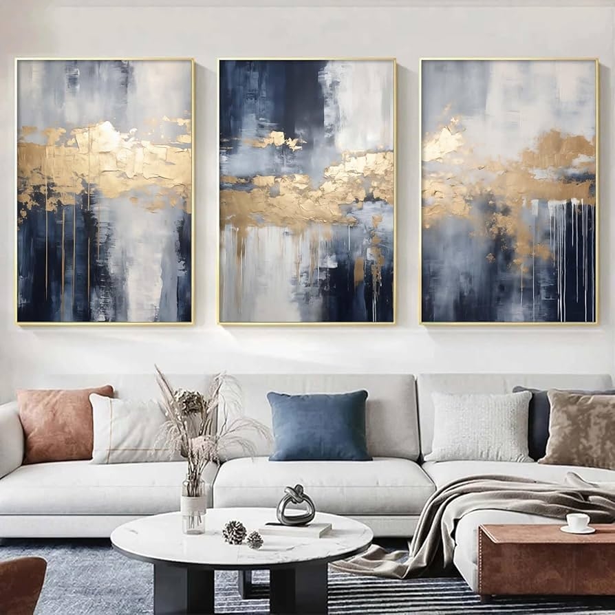 Wall Art Set featuring Gold Leaf Highlights and Three Panels