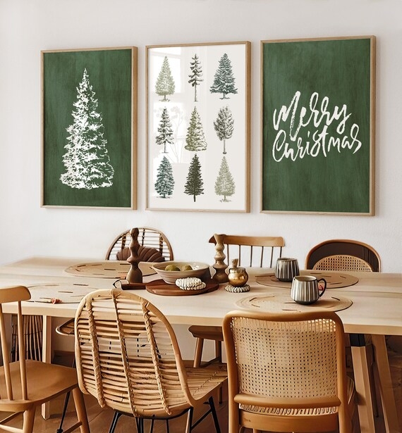 Wall Art Set: Forest Green Triptych Holiday Art Prints