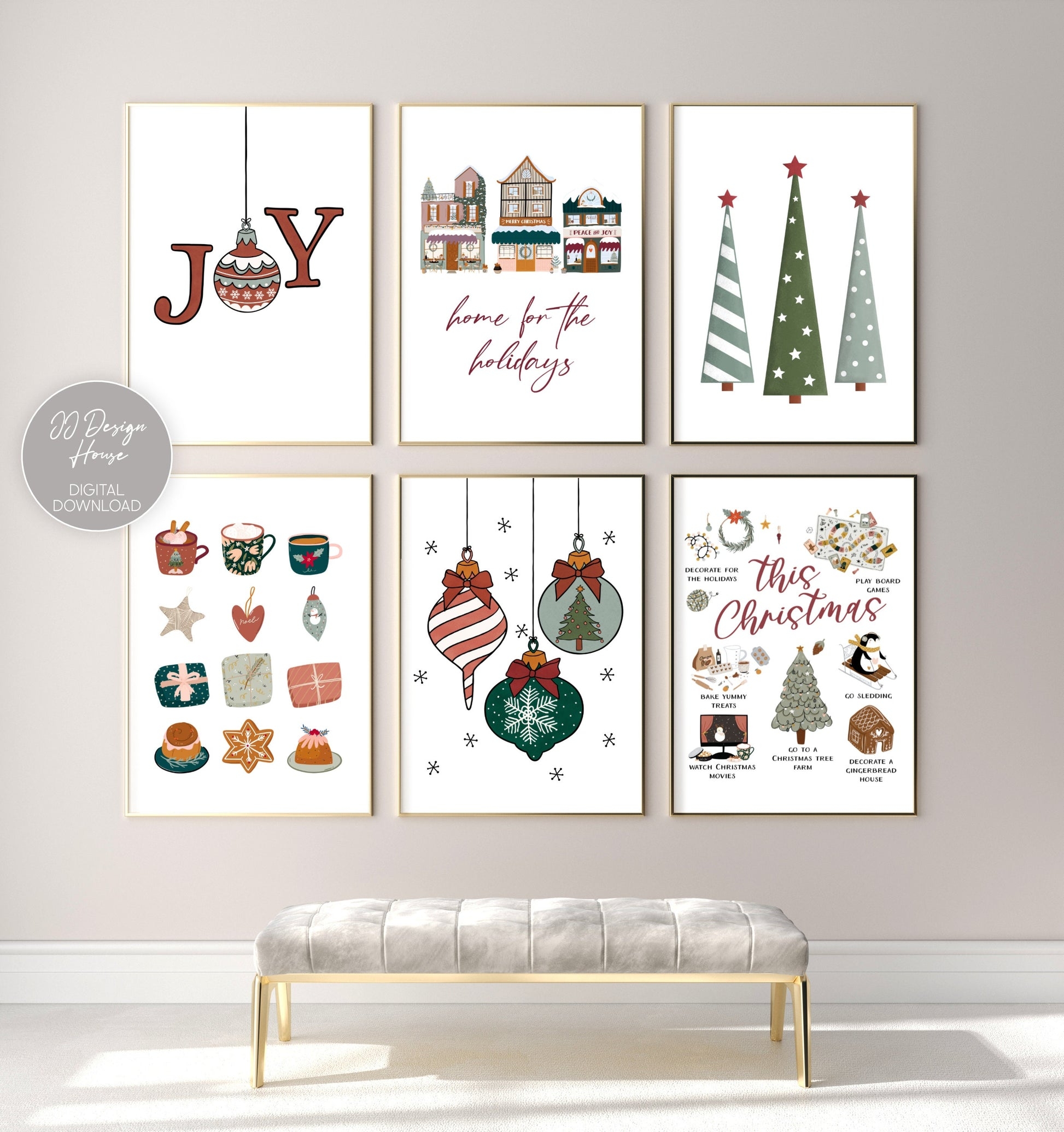 Wall Art Set: Grid Gallery Wall with Gold Toned Frames