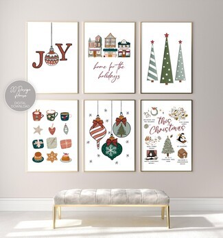 Wall Art Set: Grid Gallery Wall with Gold Toned Frames